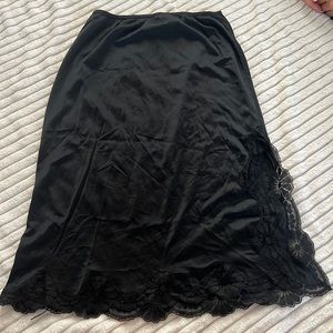 Black nylon silk skirt with lace trim